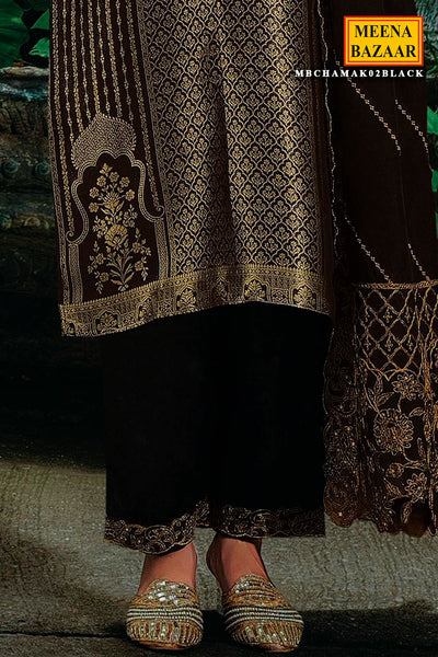 Black Silk Kimkhab Weaving Zari Embroidered Unstitched Suit