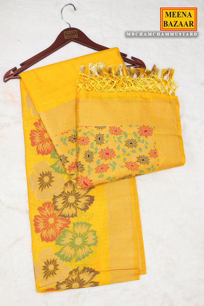 Mustard Silk Floral Motif Zari Woven Saree