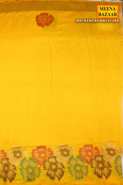 Mustard Silk Floral Motif Zari Woven Saree