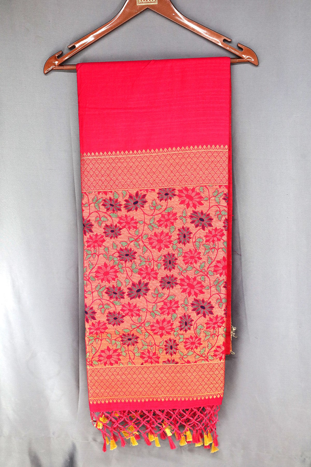 Rani Silk Floral Motif Zari Woven Saree