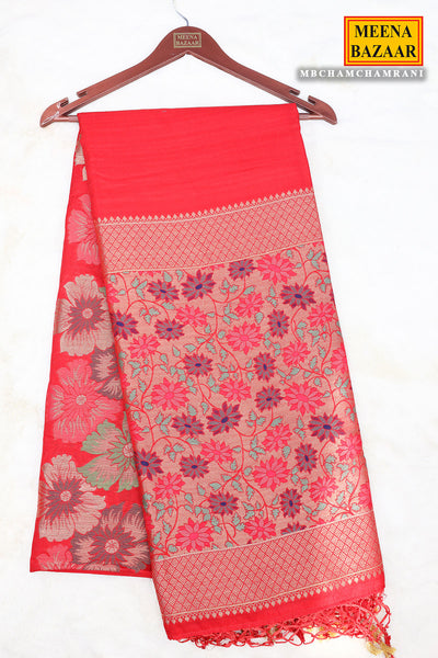 Rani Silk Floral Motif Zari Woven Saree