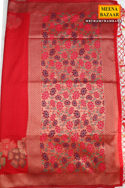 Rani Silk Floral Motif Zari Woven Saree