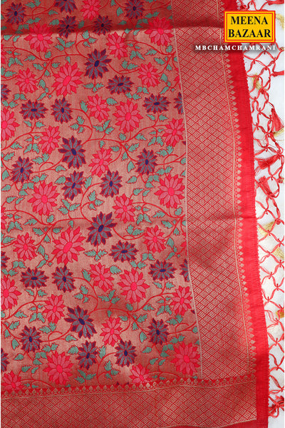 Rani Silk Floral Motif Zari Woven Saree