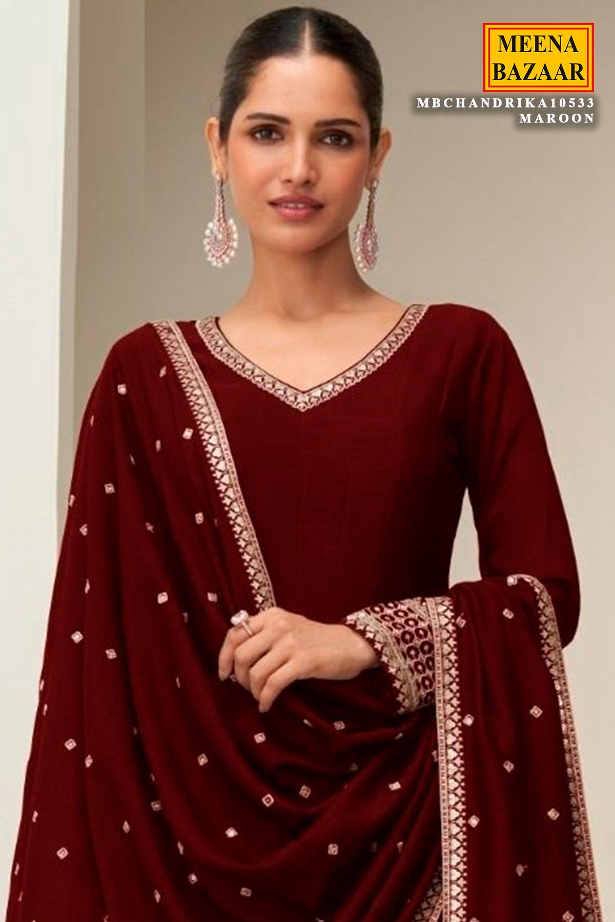 Maroon Embroidered Anarkali with Dupatta Suit Elegant Festive & Ethnic Wear