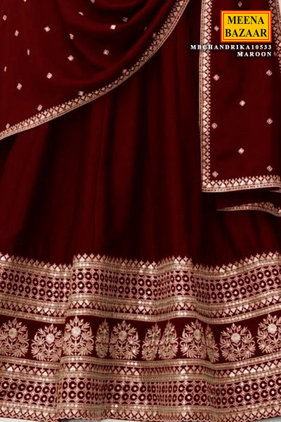 Maroon Embroidered Anarkali with Dupatta Suit Elegant Festive & Ethnic Wear