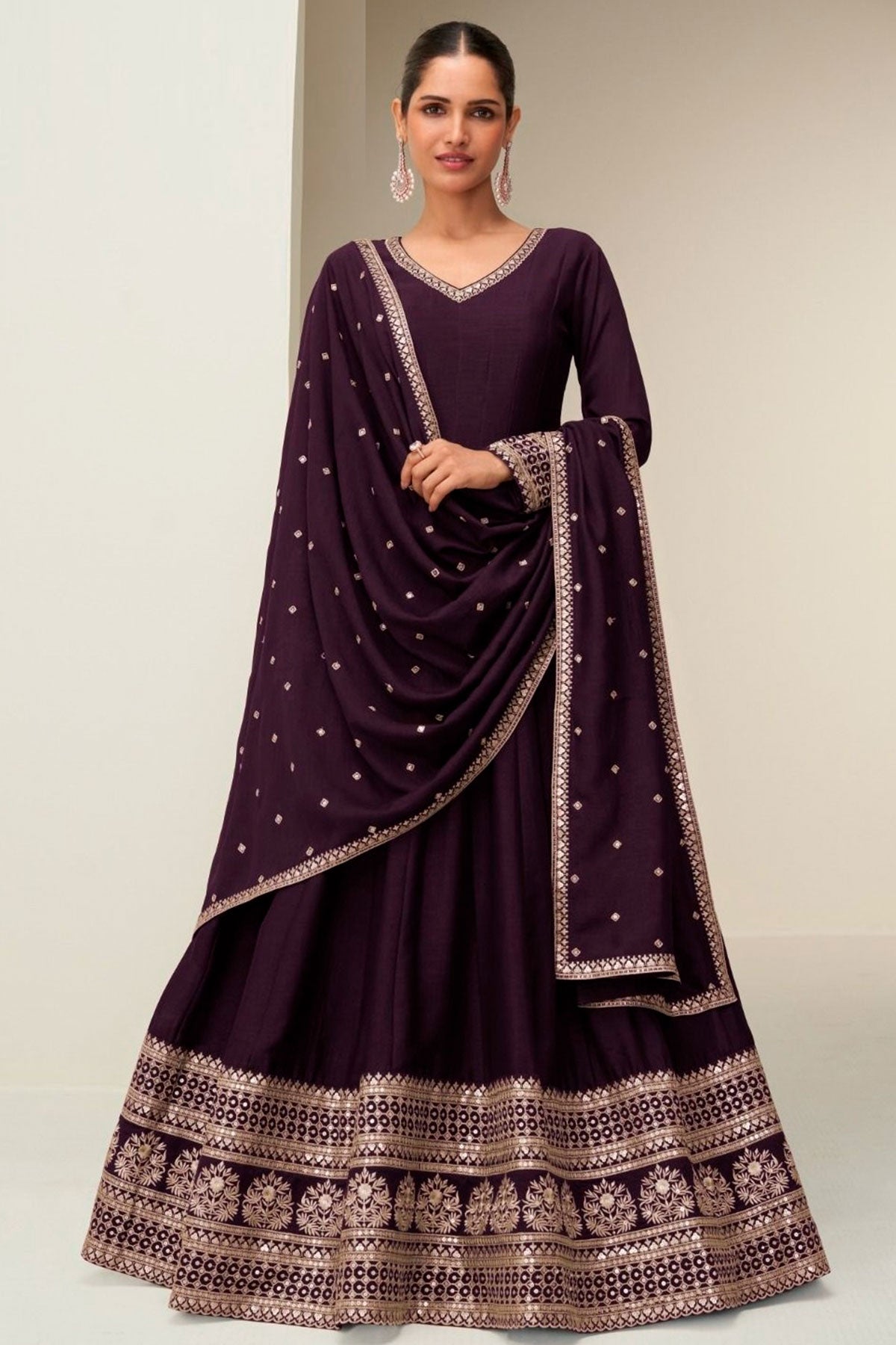 Purple Embroidered Anarkali with Dupatta Suit Elegant Festive & Ethnic Wear