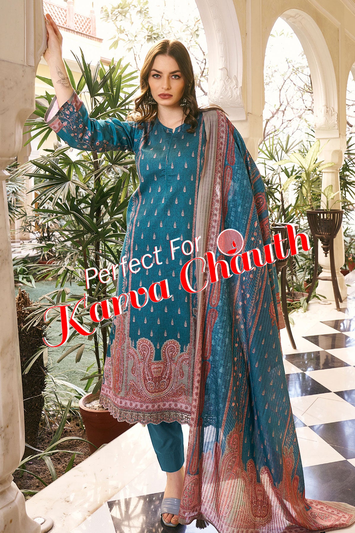 Blue Cotton Floral Printed Suit Set