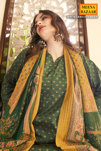 Green Cotton Floral Printed Suit Set