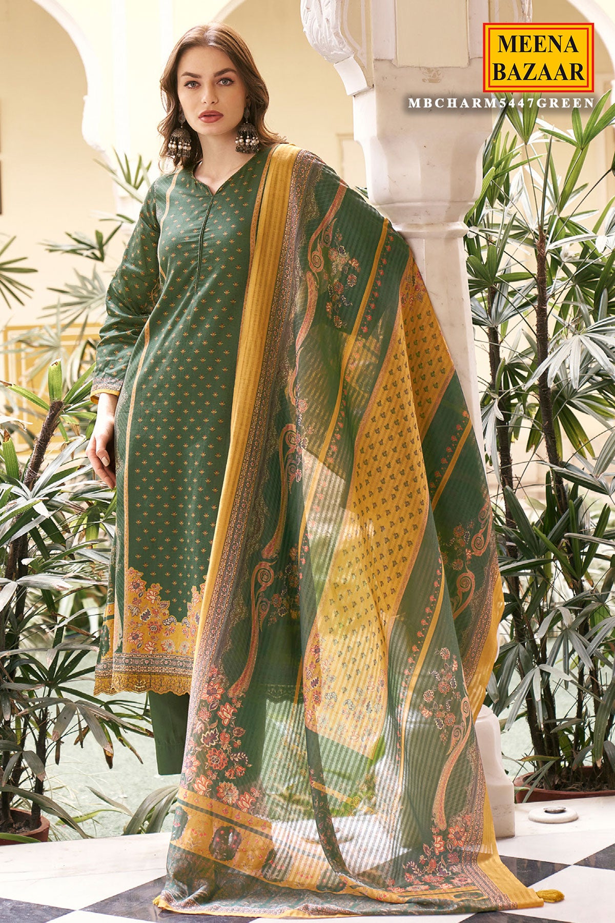 Green Cotton Floral Printed Suit Set