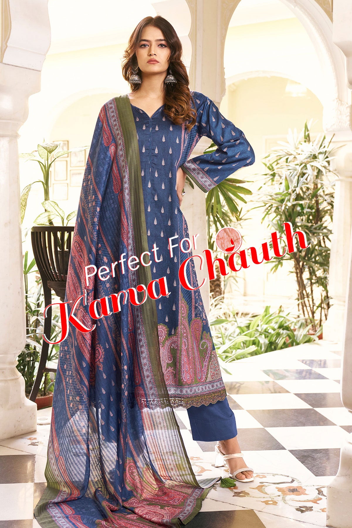 Navy Cotton Floral Printed Suit Set