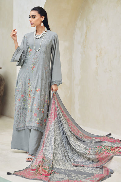 Grey Modal Silk Floral Thread Embroidered Suit Set