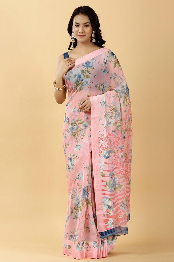 Tussar Floral Printed Chiffon Saree – Meena Bazaar