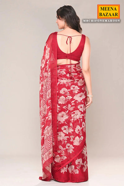 Maroon Chiffon Floral Printed Saree
