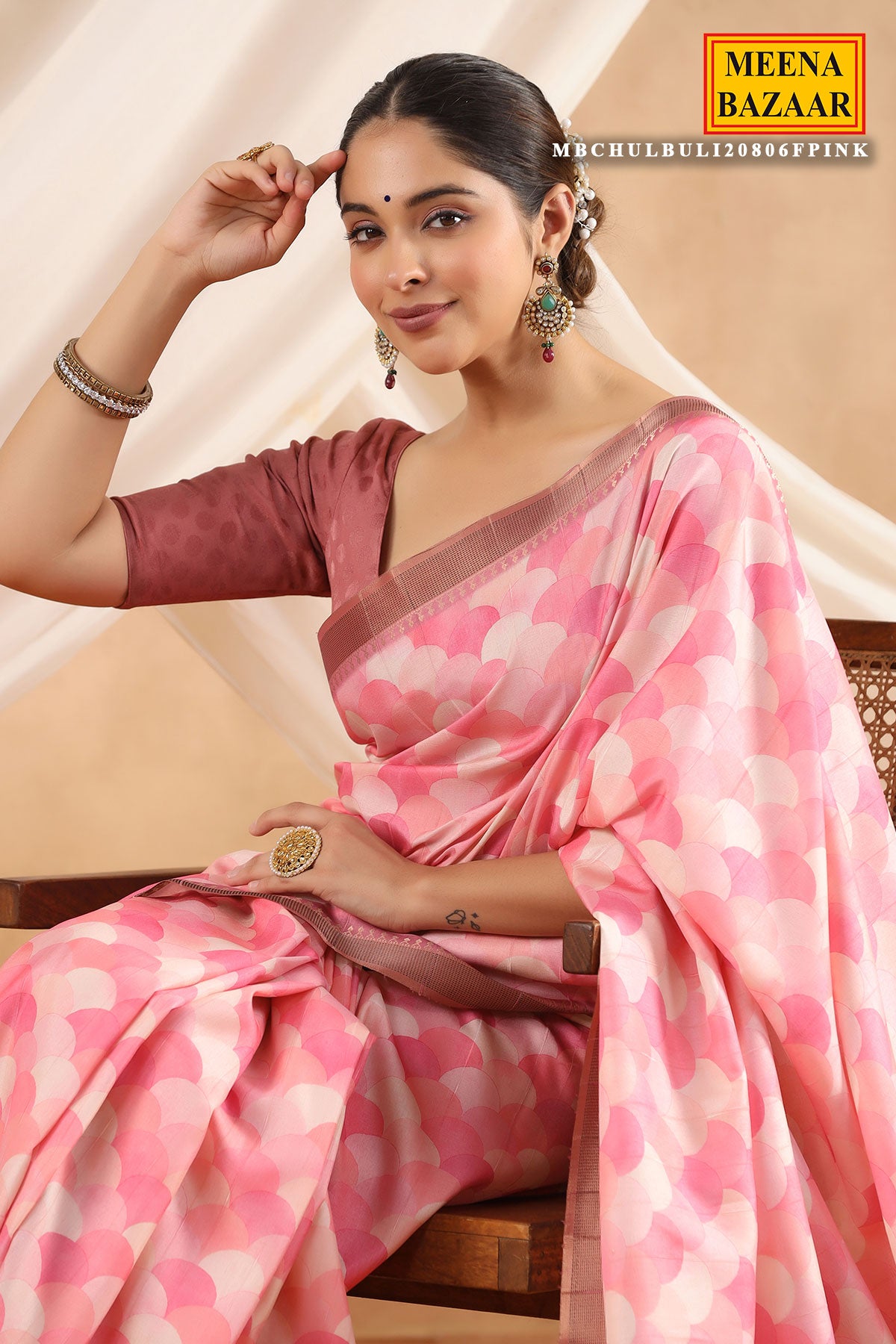 Pink Blended Silk Printed Saree