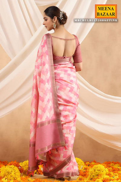 Pink Blended Silk Printed Saree