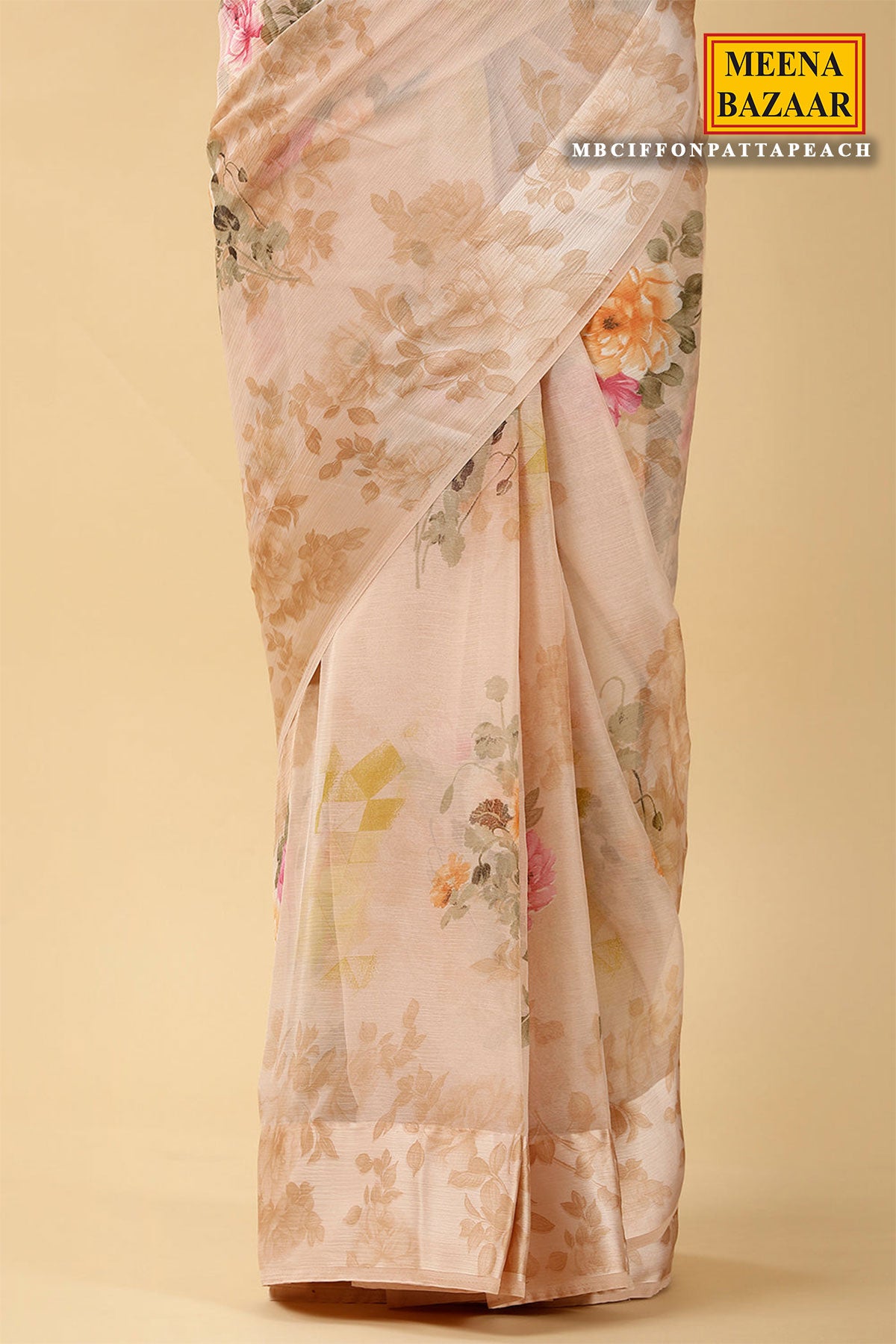 Peach Floral Printed Chiffon Saree