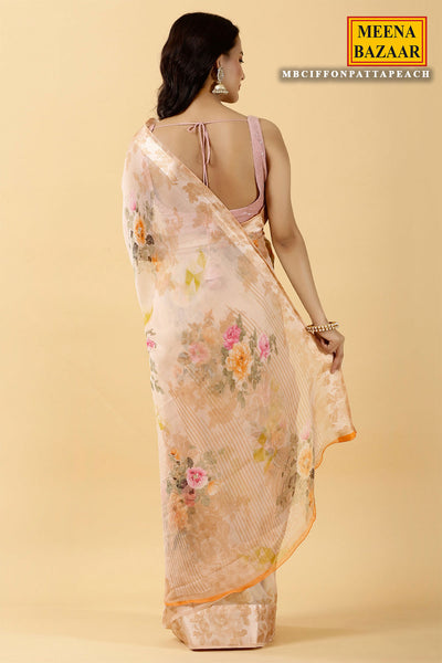 Peach Floral Printed Chiffon Saree