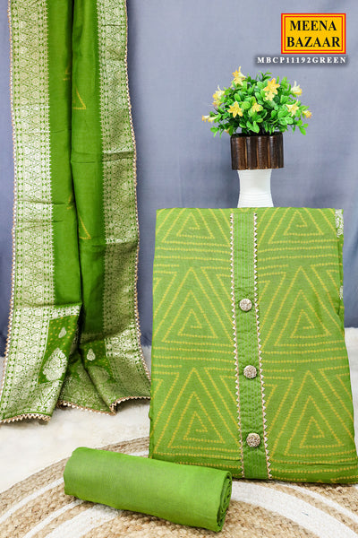 Green Modal Silk Bandhej Print Zari Embroidered Unstitched Suit