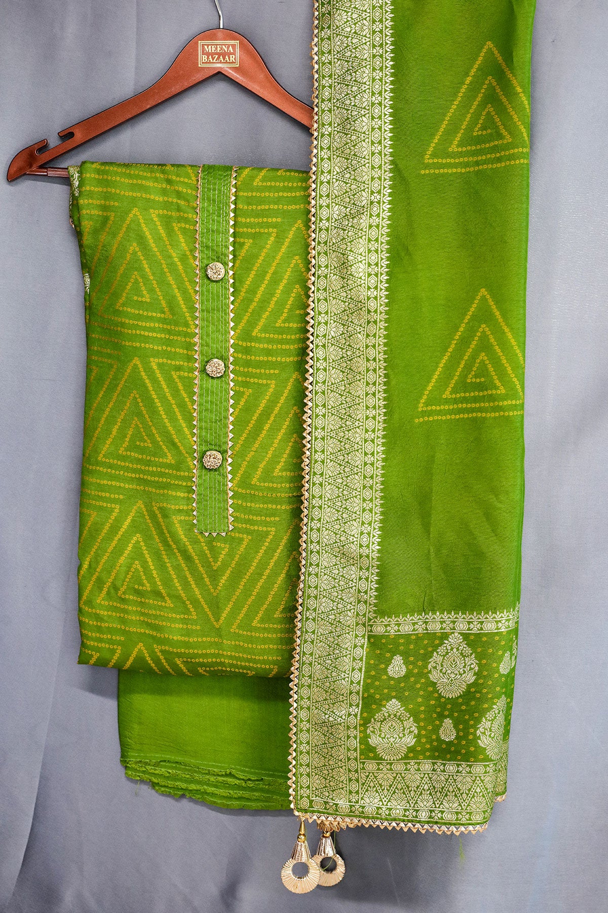 Green Modal Silk Bandhej Print Zari Embroidered Unstitched Suit