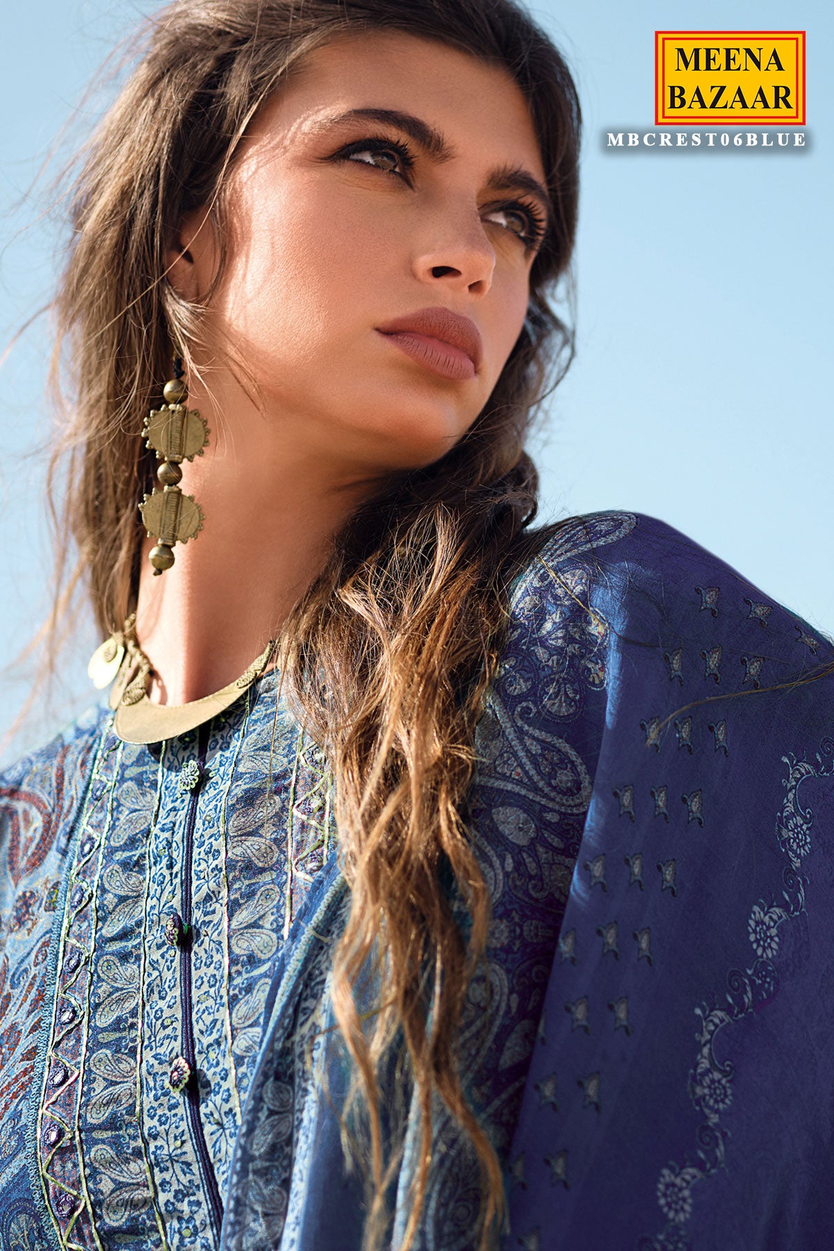 Blue Crepe Digital Floral Printed Unstitched Suit Set