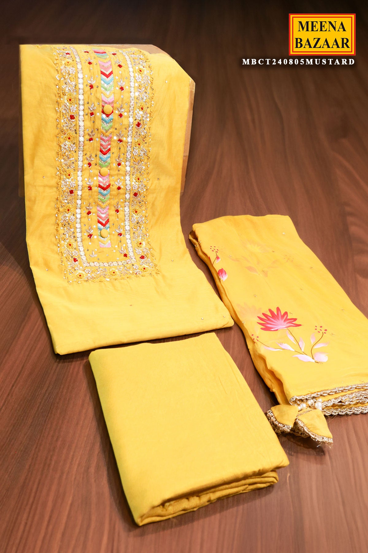 Mustard Chanderi Zari Embroidered Suit Set