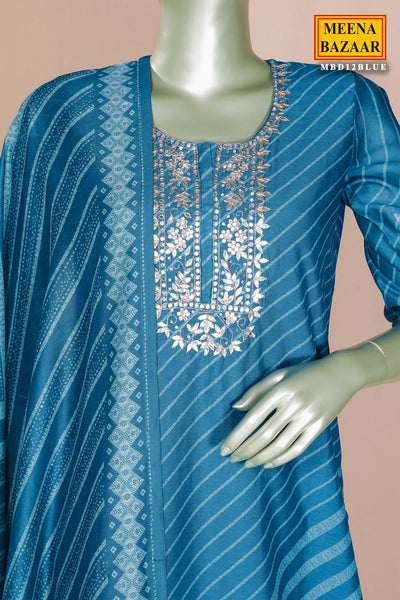 Blue Cotton Ready Made Suit with Elegant Gota Patti Work