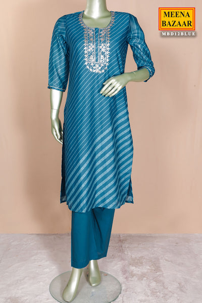 Blue Cotton Ready Made Suit with Elegant Gota Patti Work