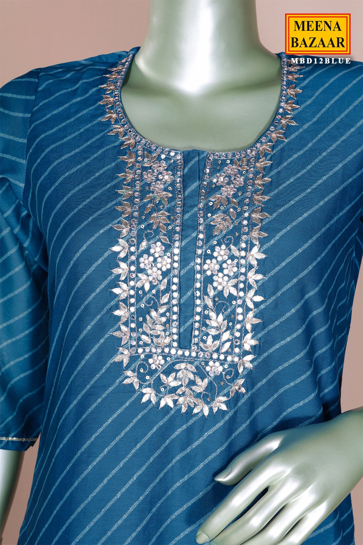 Blue Cotton Ready Made Suit with Elegant Gota Patti Work