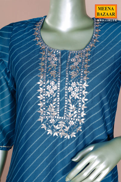 Blue Cotton Ready Made Suit with Elegant Gota Patti Work