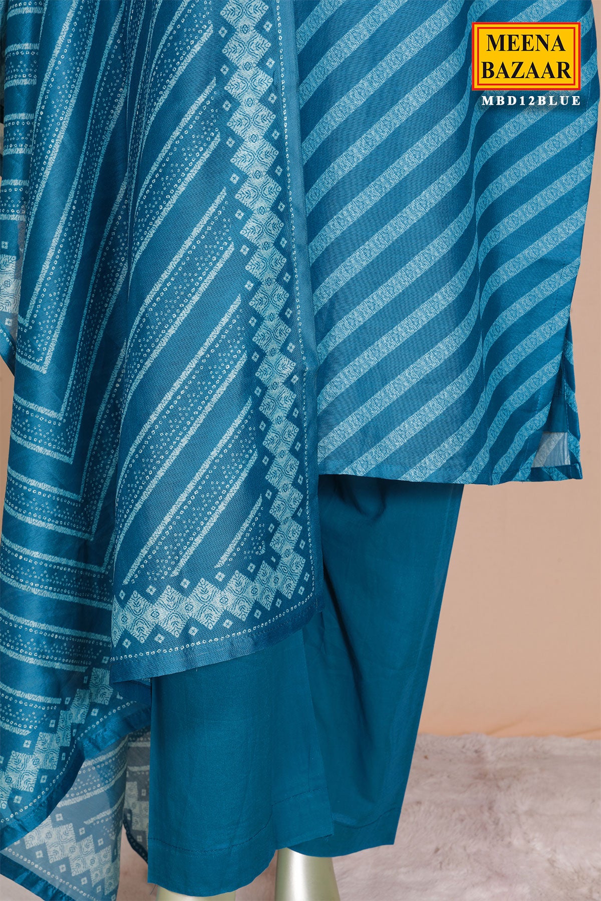 Blue Cotton Ready Made Suit with Elegant Gota Patti Work