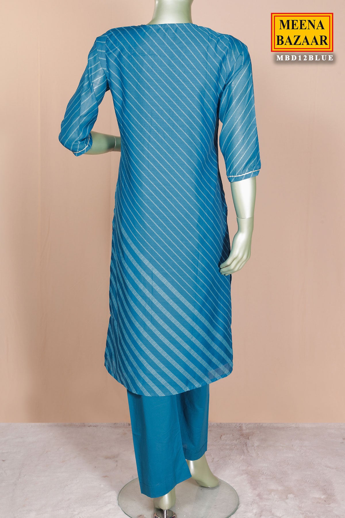 Blue Cotton Ready Made Suit with Elegant Gota Patti Work