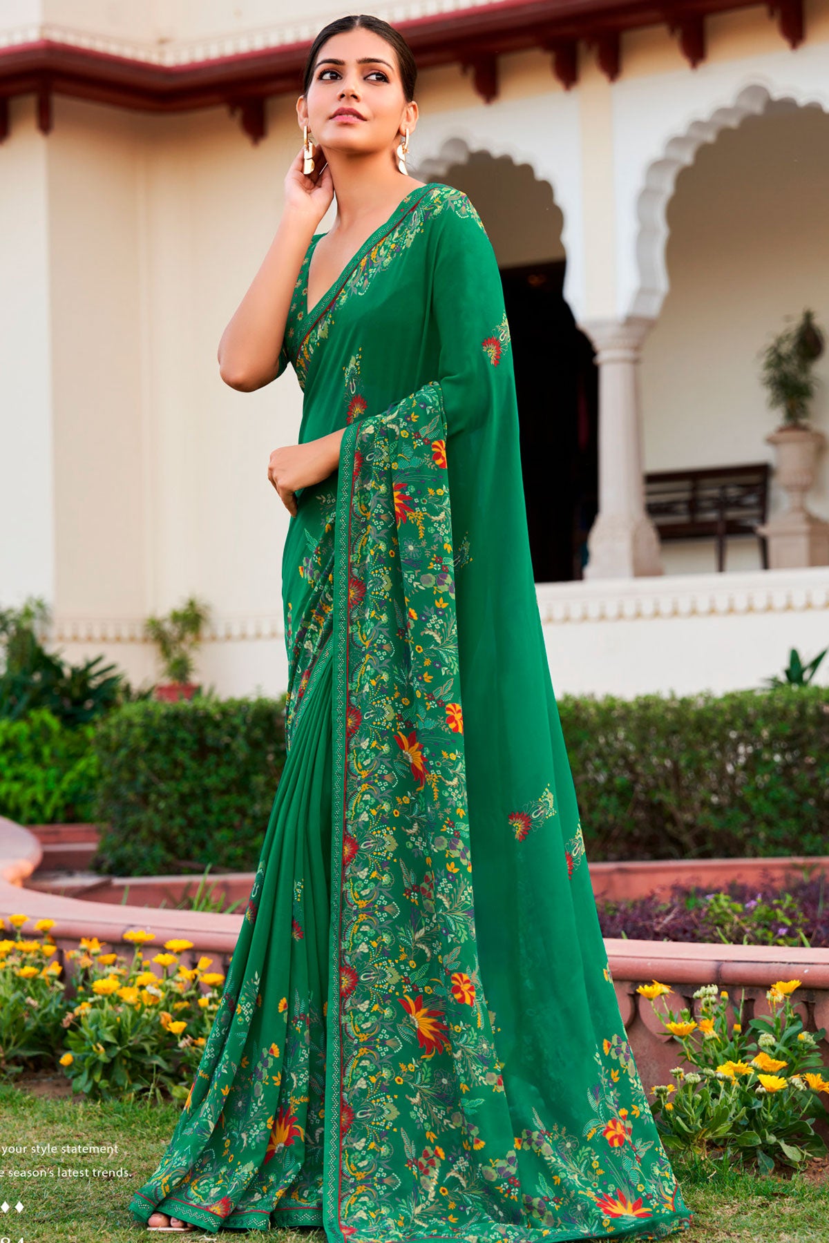 Green Georgette Printed Saree Saree