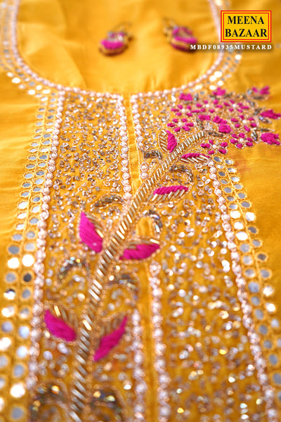 Mustard Chanderi Silk Embroidered Suit Set