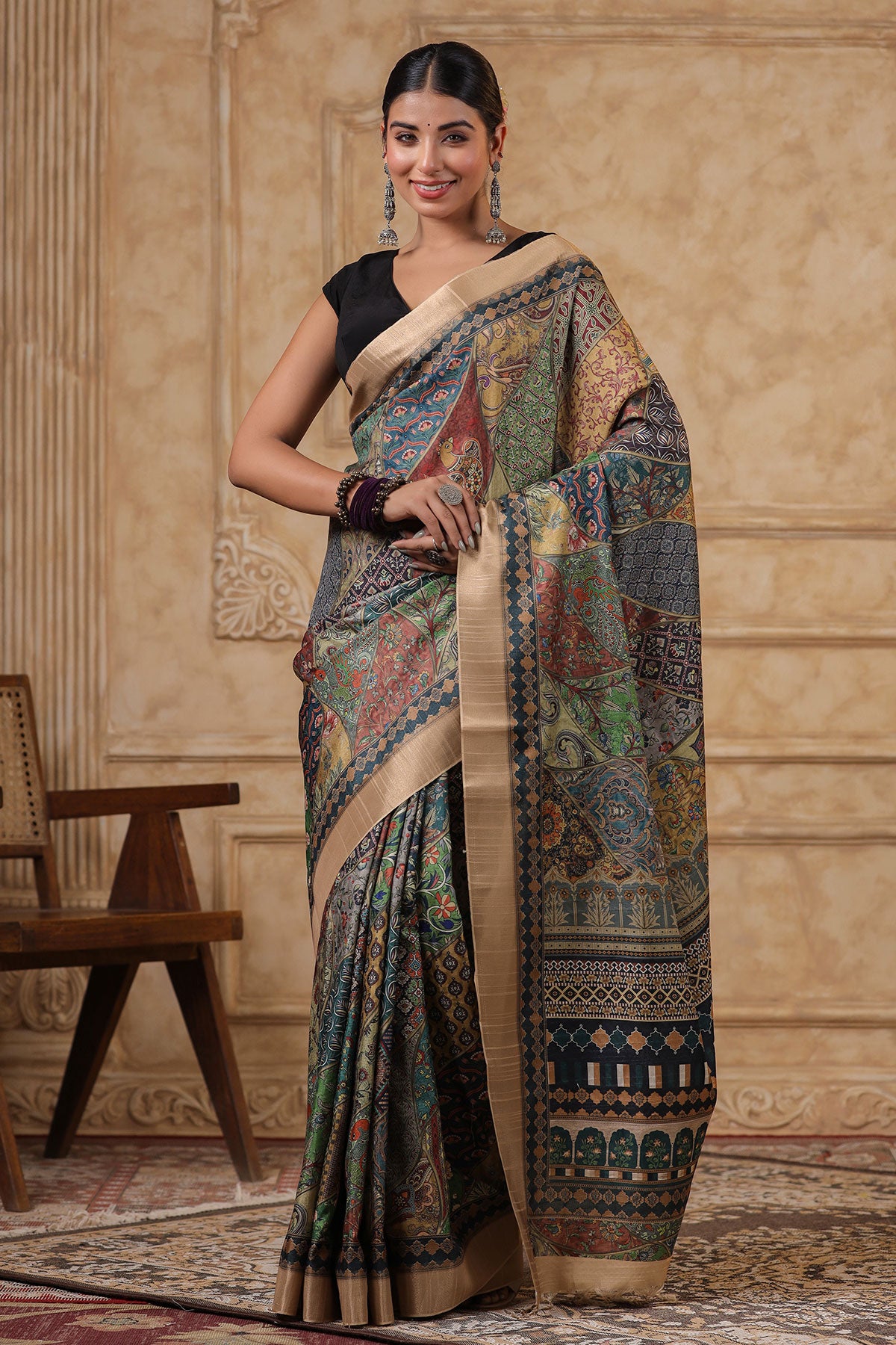 Green Cotton Printed Saree