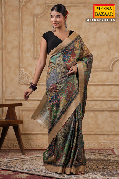 Green Cotton Printed Saree