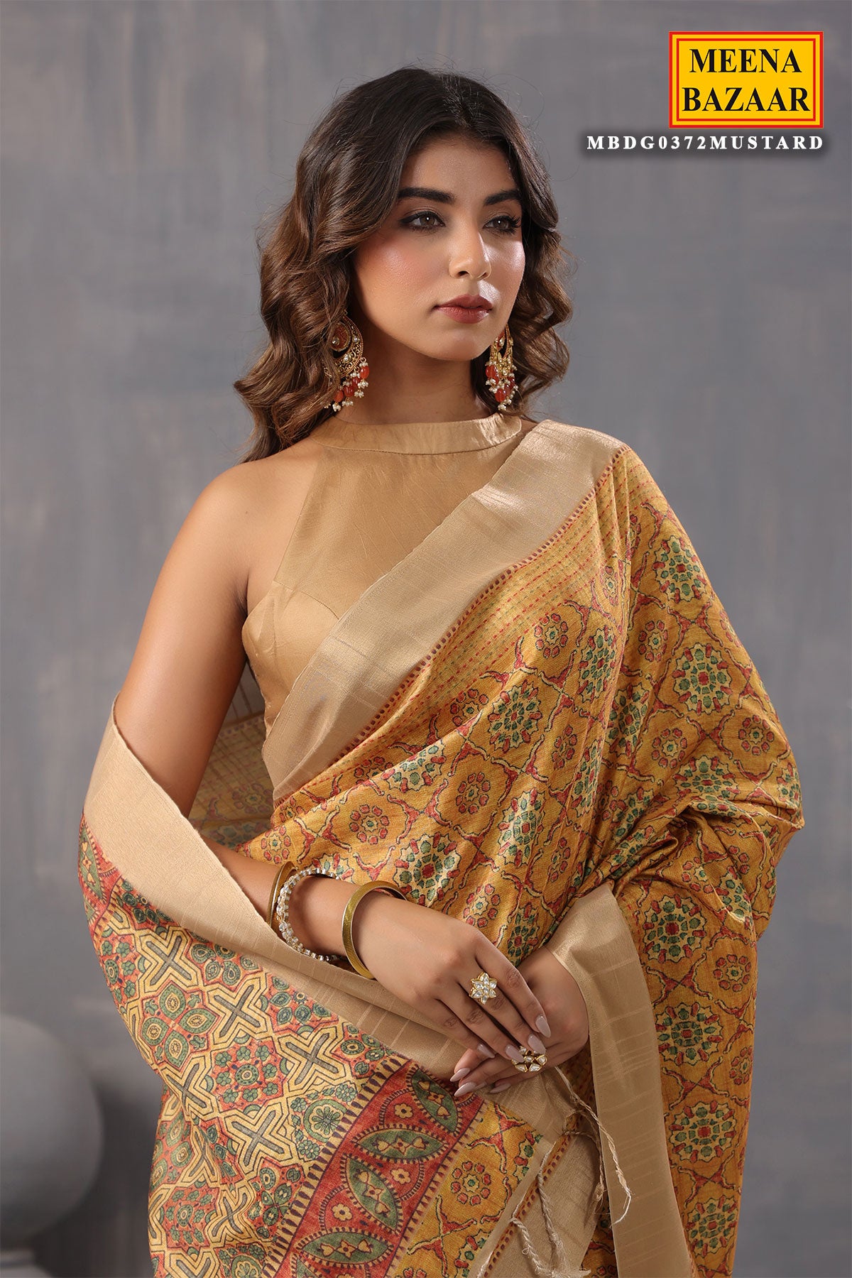 Mustard Cotton Printed Saree