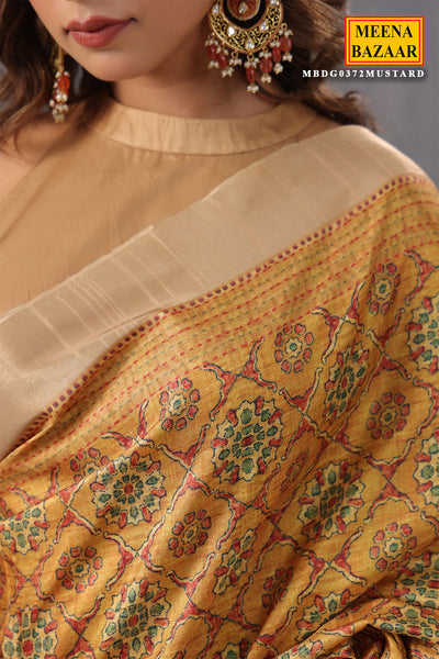 Mustard Cotton Printed Saree