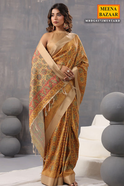 Mustard Cotton Printed Saree