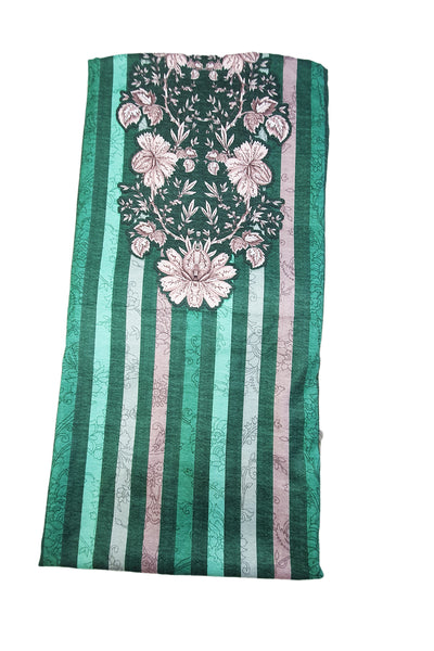 Green Pashmina Floral With Striped Printed Unstitched Suit Set