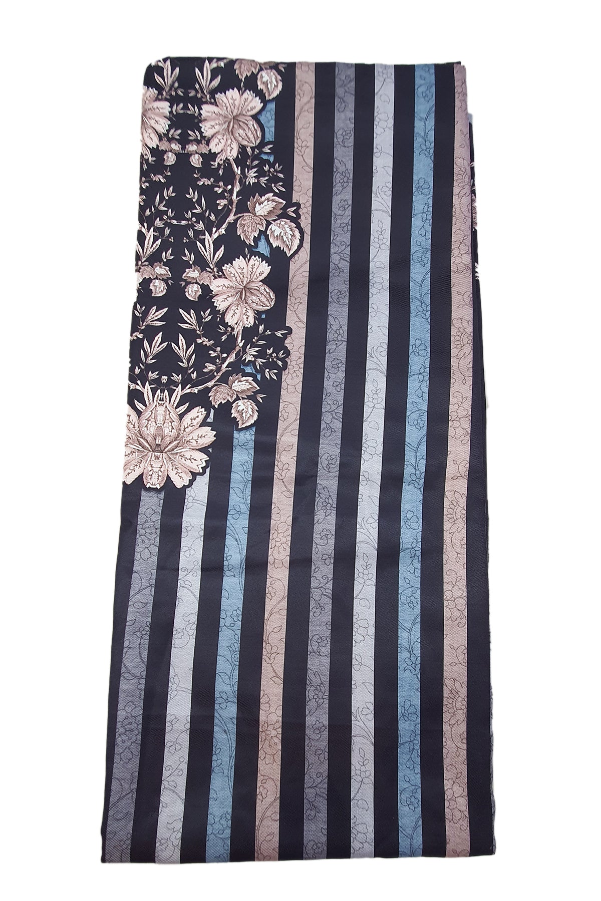 Black Pashmina Floral With Striped Printed Unstitched Suit Set