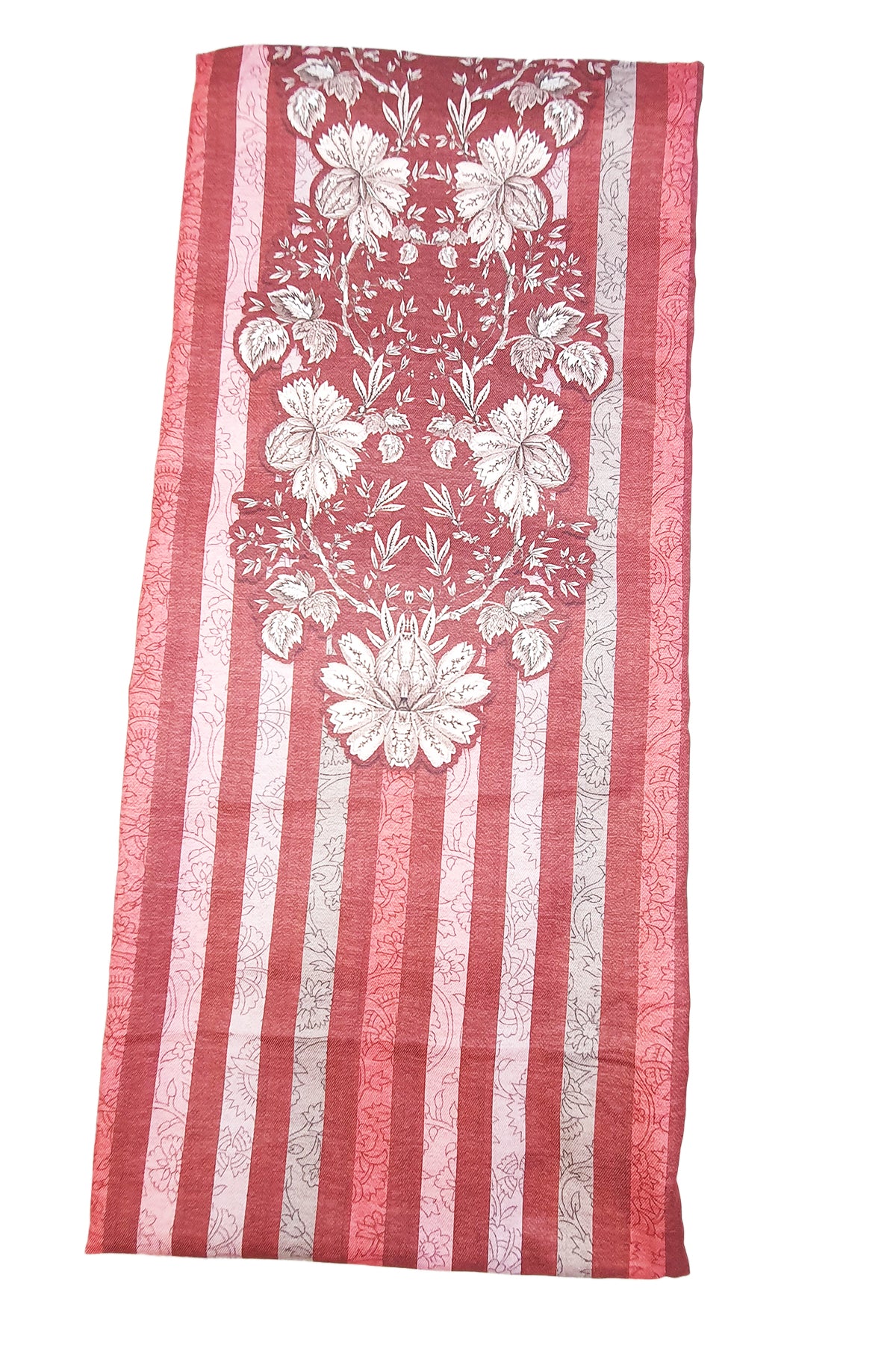 Rust Pashmina Floral With Striped Printed Unstitched Suit Set