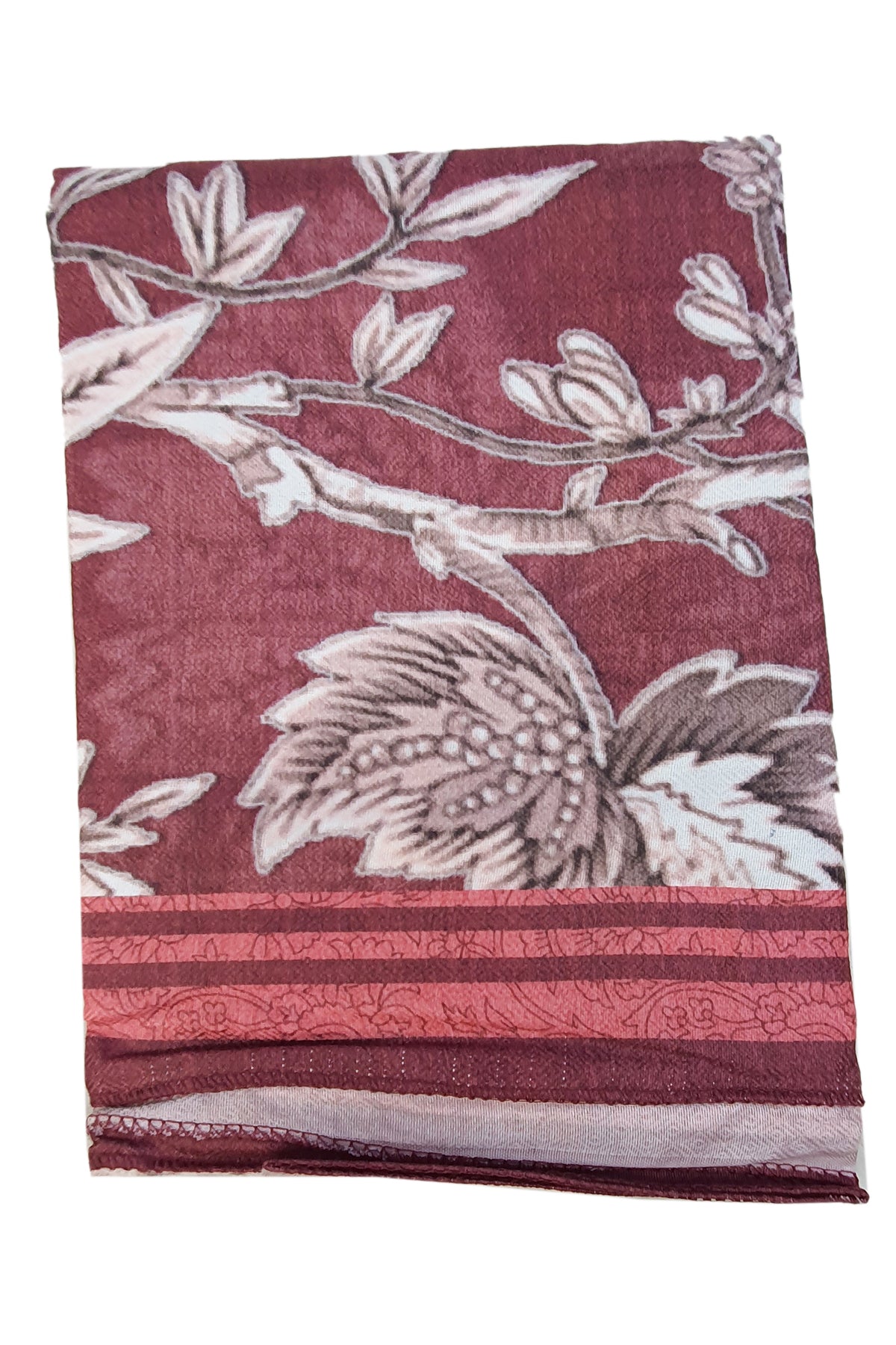 Rust Pashmina Floral With Striped Printed Unstitched Suit Set