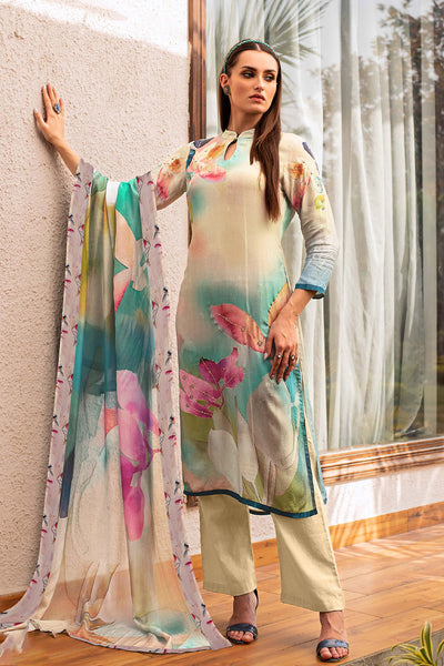 Gajari Modal Silk Floral Printed Zari and Sequins Embroidered Suit Set