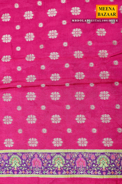 Firozi Silk Floral Printed Zari Woven Saree