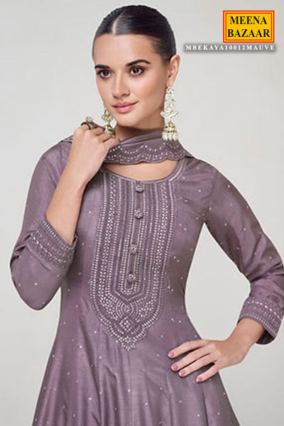 Mauve Silk Sequin Embroidered Anarkali Gown