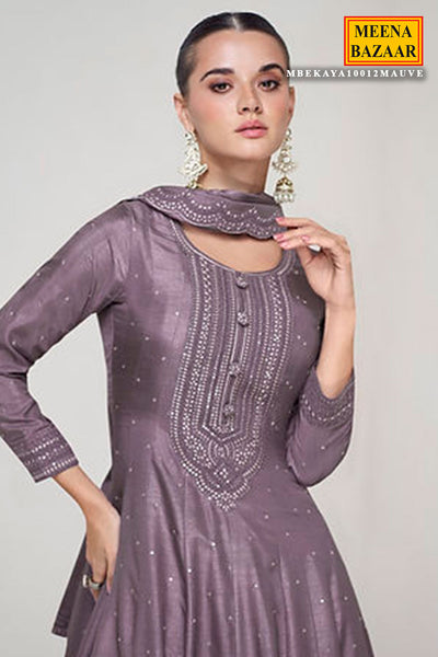 Mauve Silk Sequin Embroidered Anarkali Gown