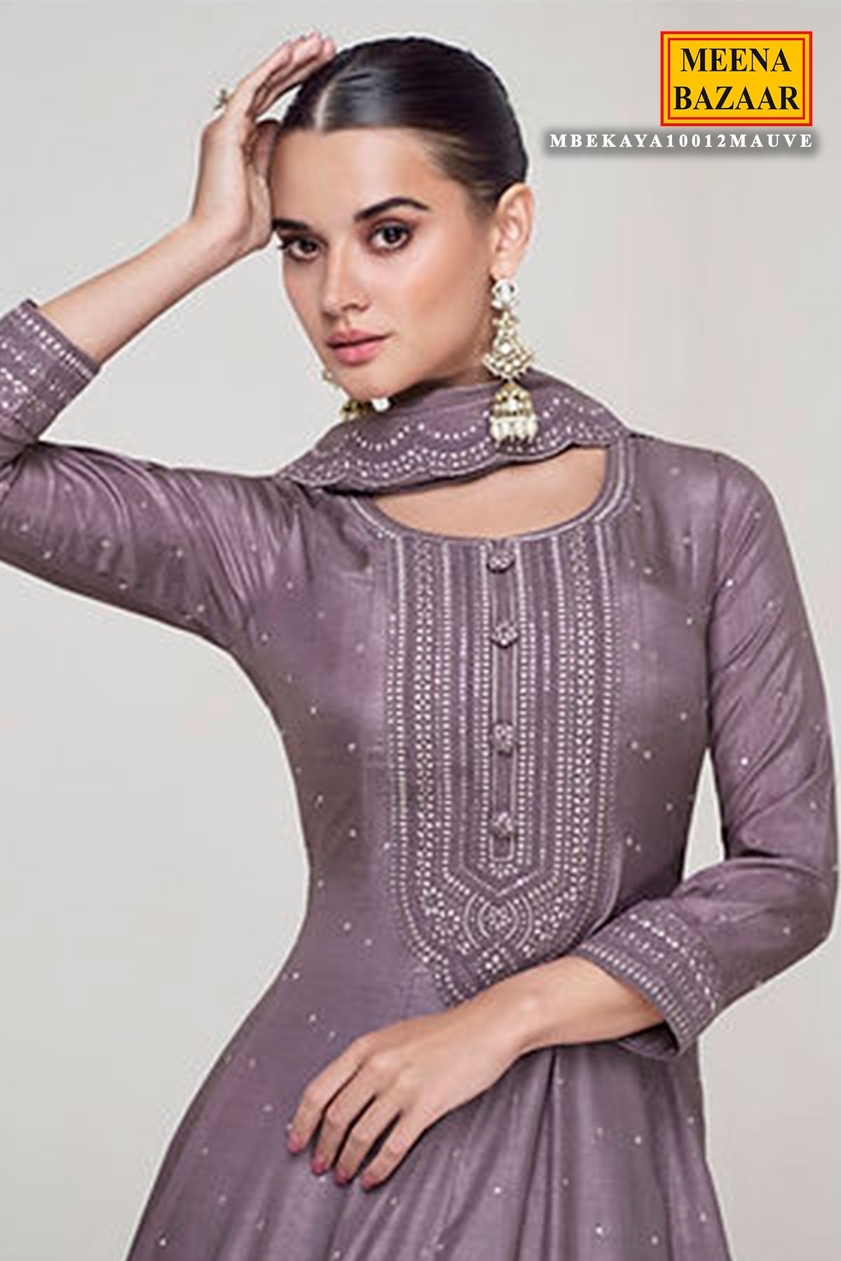 Mauve Silk Sequin Embroidered Anarkali Gown