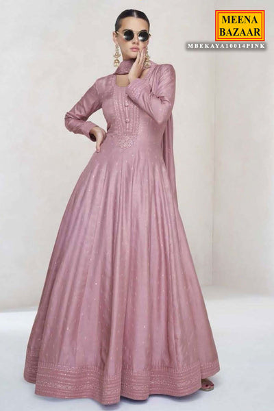 Pink Silk Sequin Embroidered Anarkali Gown