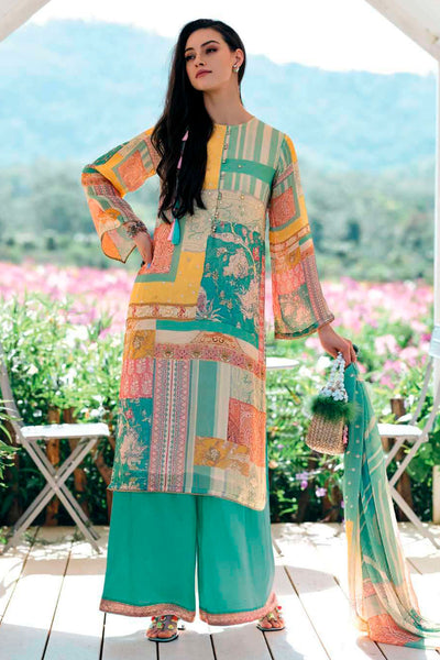 Sea Green Chinon Printed Beads and Sequins Embroidered Suit Set