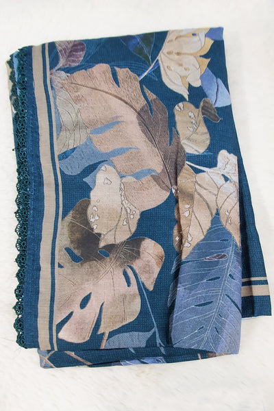 Floral Printed Blue Pashmina Unstitched Suit Set